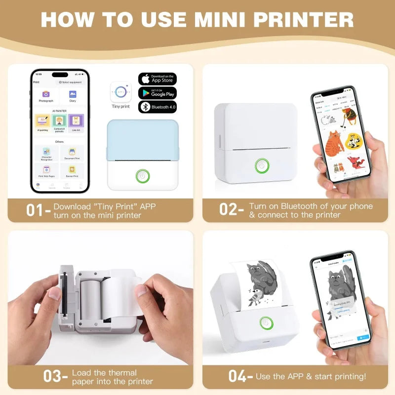 Mini Portable Thermal Printer Portable With Paper Rolls